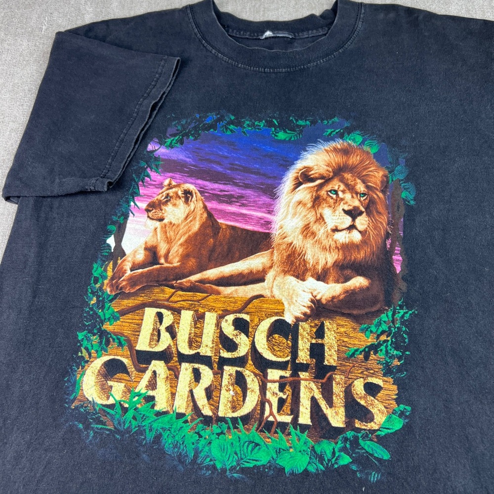 Vintage Busch Gardens T-Shirt Mens Large Black Lion Safari Theme Park Souvenir